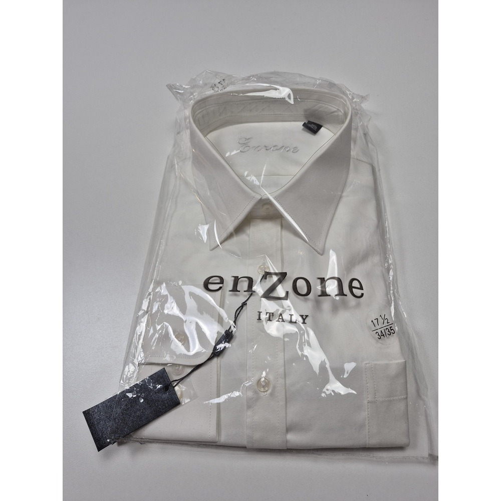 EnZone Dress Shirt Mens 17.5 34/35 White Classic Fit Point Collar Long Sleeve